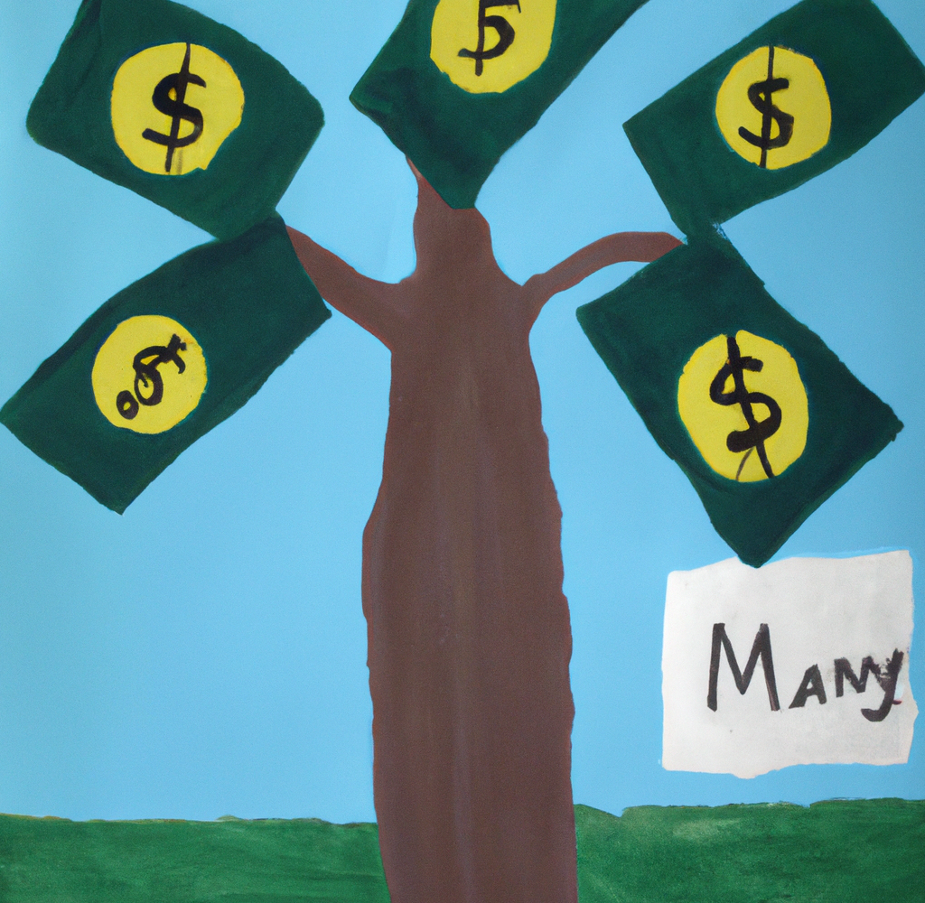 A tree with dollar bills, symbolizing how an Artist can set aside funds, emphasizing the importance of saving for creative endeavors.