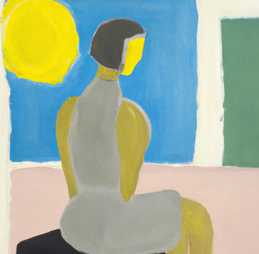A woman in a blue room with the sun shining through, representing Creative Resistance and help with depression