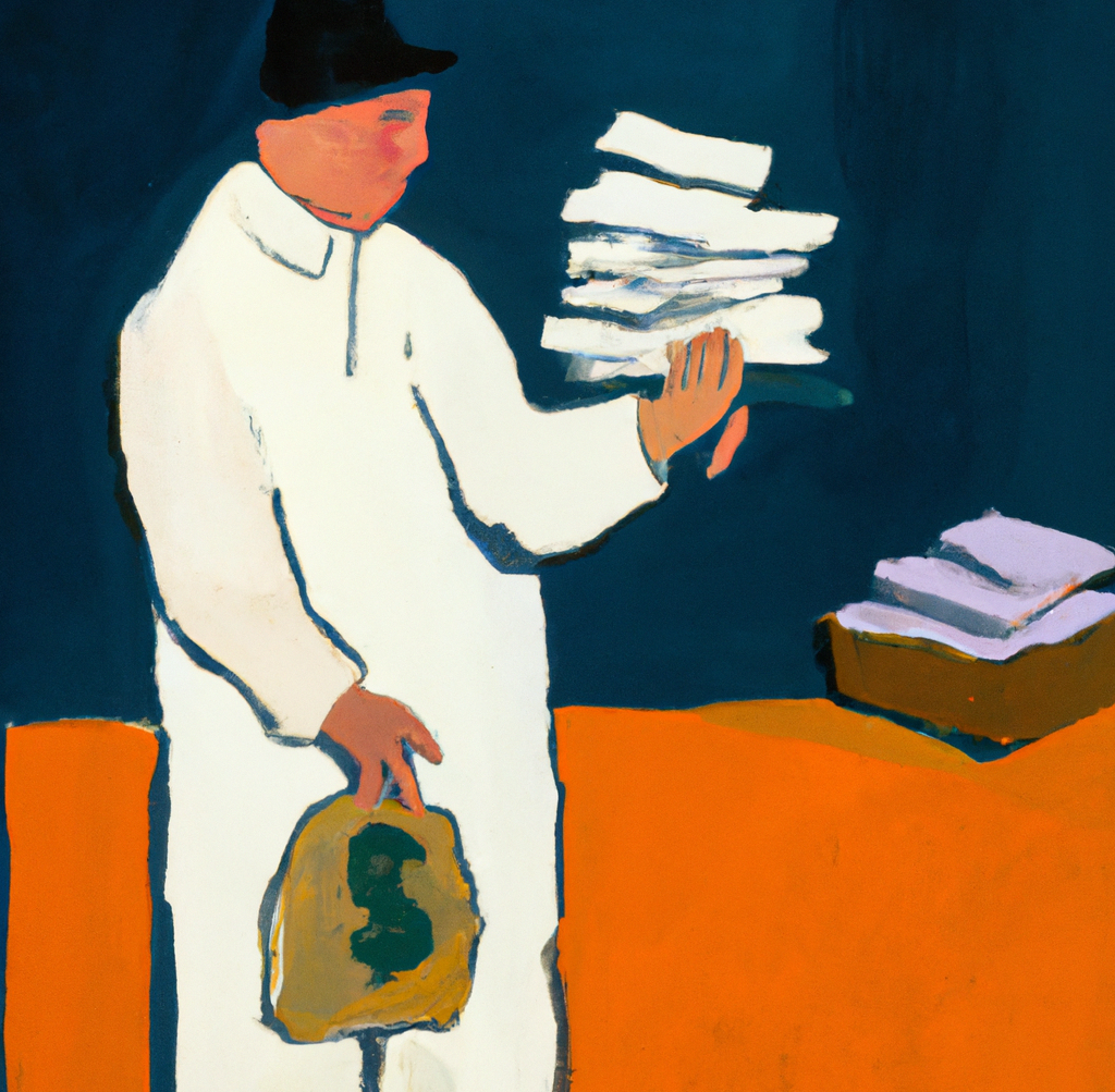 Visual representation of an artist researching grants and funding options.