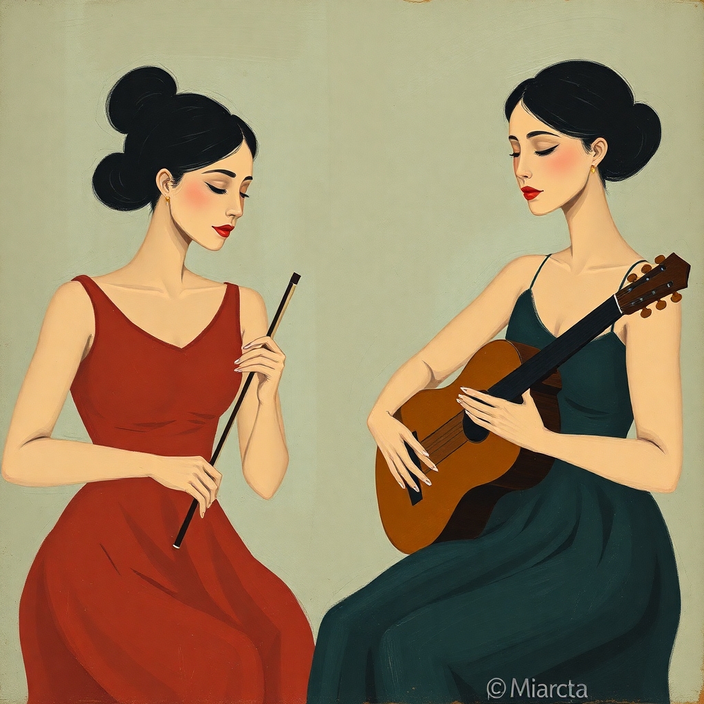 Two happy women playing music, illustrating how music reduces cortisol levels and Improves Sleep Quality.