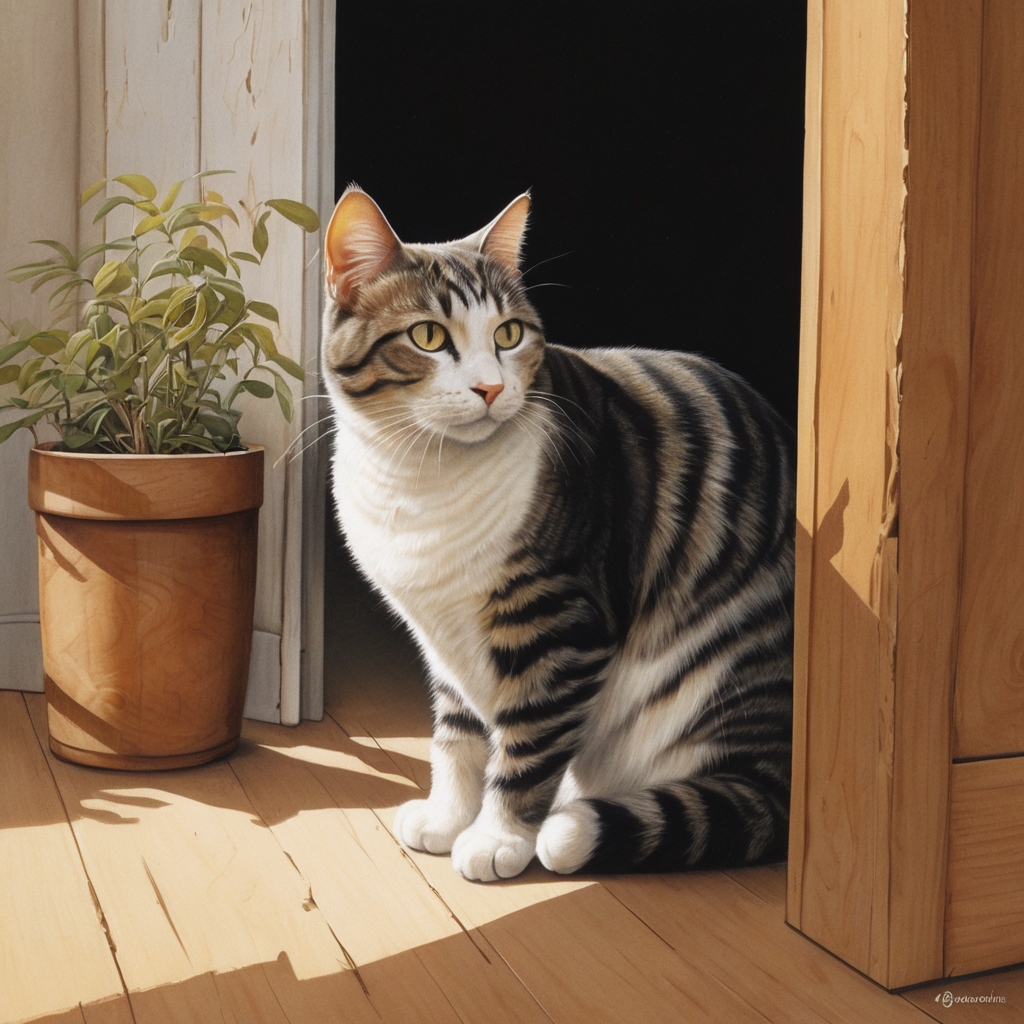 A cat looking coy in a doorway.