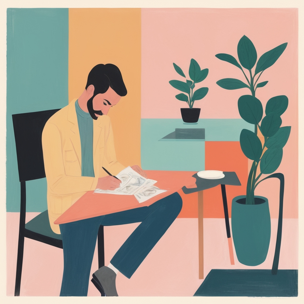 a man working on his writing, navigating the artist's struggle.