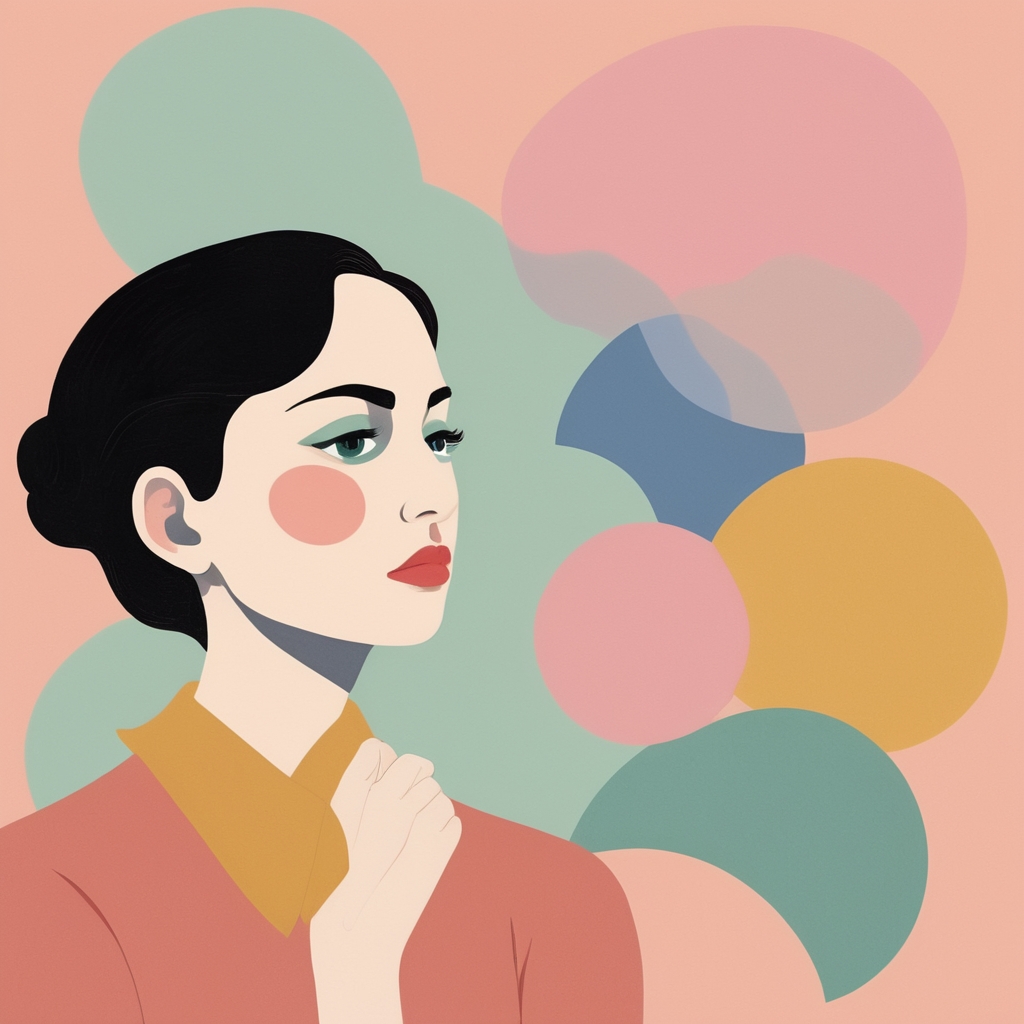 A woman artist with a sad face and bright colors, symbolizing why and how we can dissolve negative emotions.