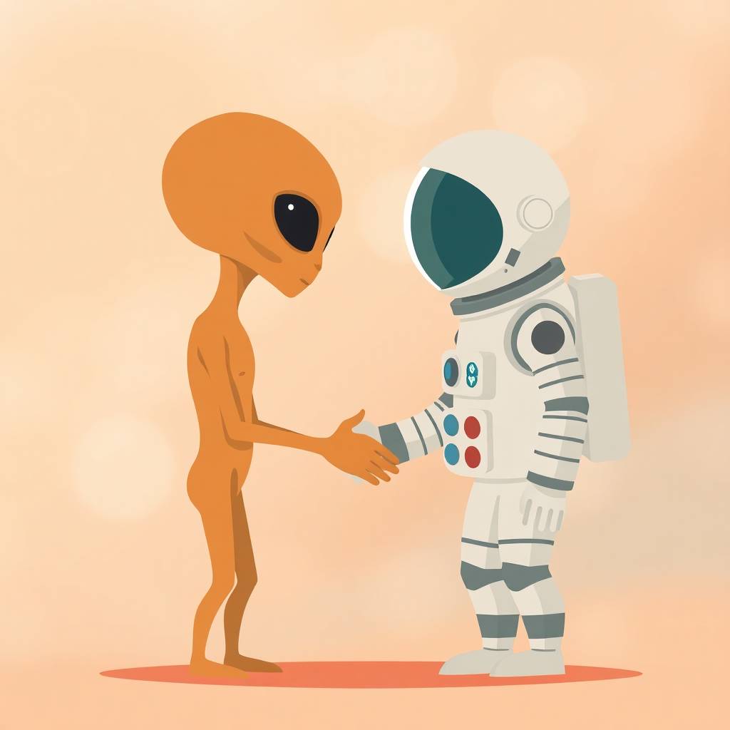 A cartoon painting of an alien and an astronaught, humorously depicting the idea of When to Ignore Critique Entirely