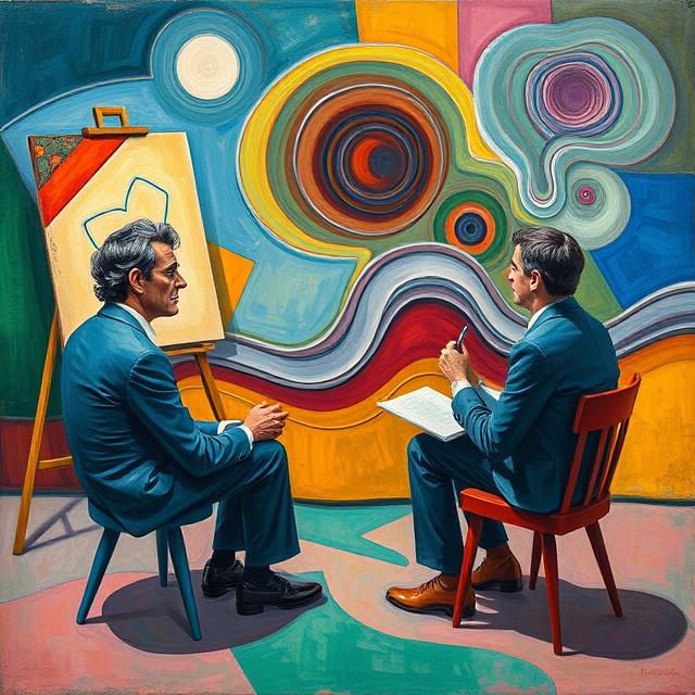 An Artist being coached by another artist giving him confidence to achieve his artistic dreams