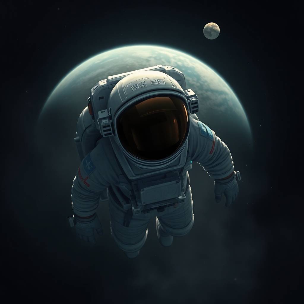 A man in space above the earth, symbolizing how, when we stick to our goals like we stick to a Bad Habit, we can make our art dreams come true.