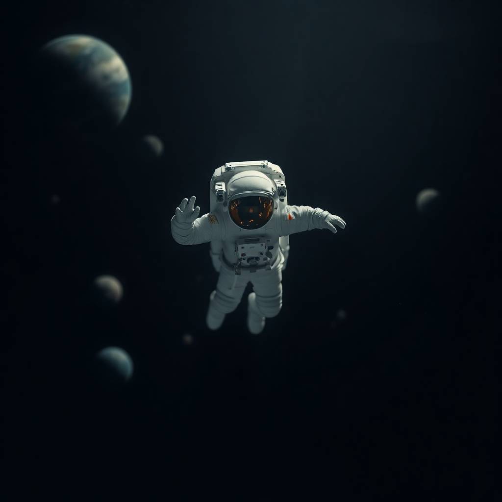 A space man on a mission to outer space, symbolizing that the Road to Artistic Success is a Wild Ride.