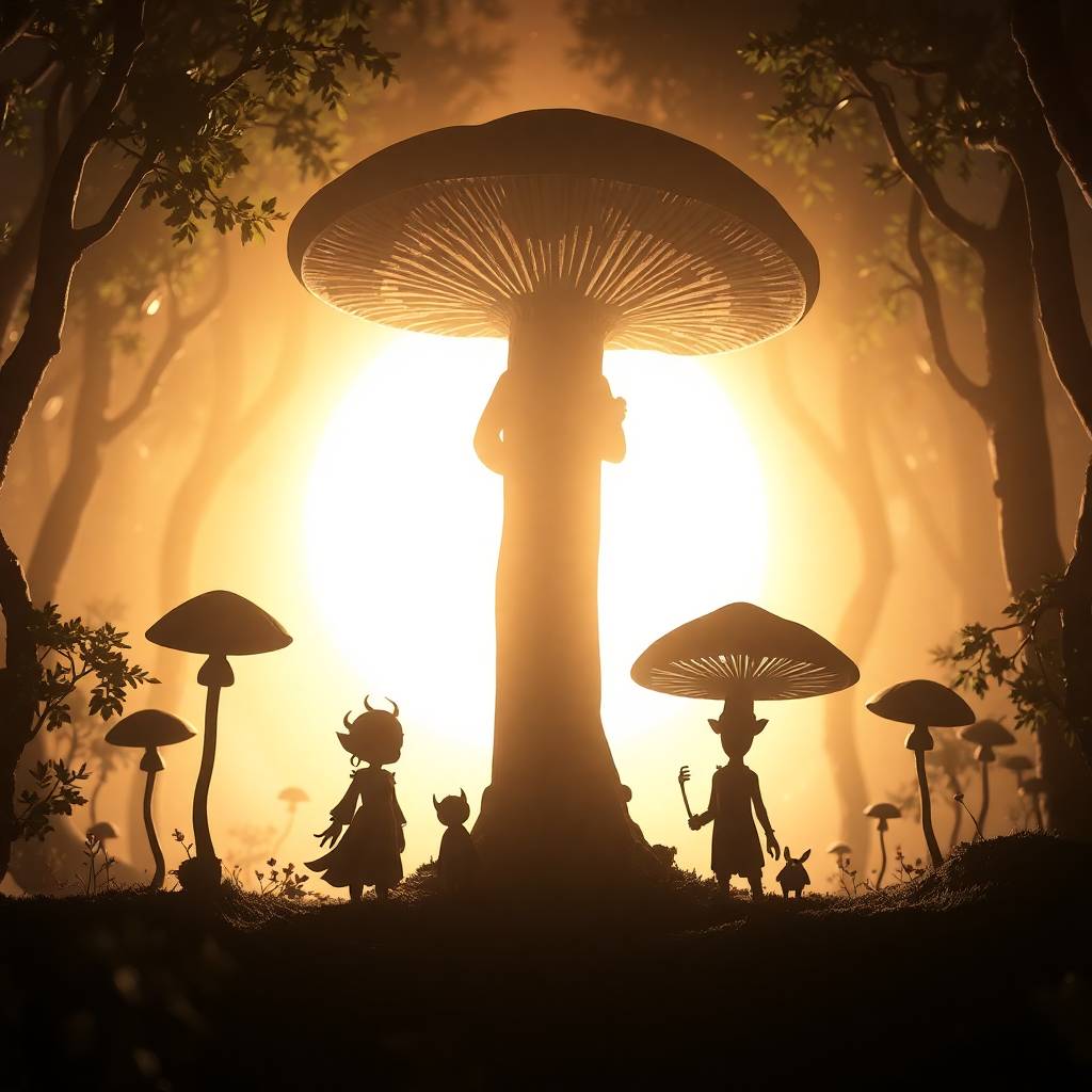 An image of an old dark forest with a brightly lit sun shining through the back, suggesting the phrase: Your art is the One Thing - Your soul is the One Thing And through the creative act you become the miracle